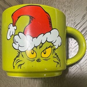 Grinch Holiday Mug in Lime Green with Red Santa Hat great condition